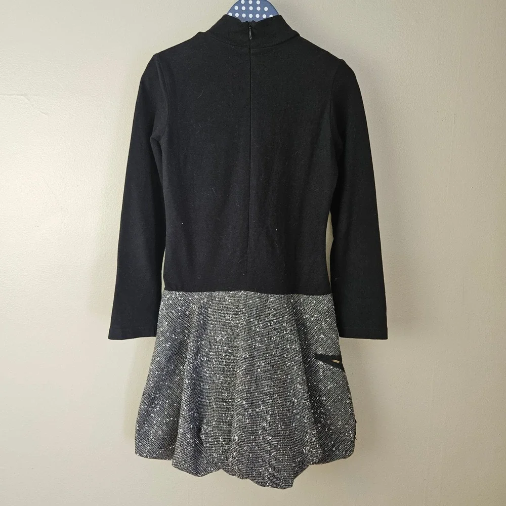 Catimini Bubble Dress Girls‎ Sz 7 Black Applique Tweed Long Sleeve
